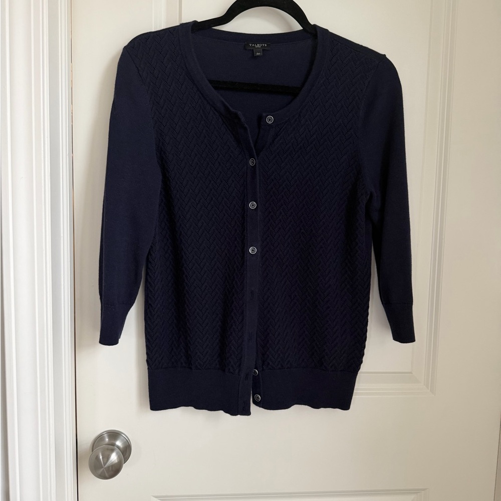 Talbots Petite Navy Textured Button-Front Women's Cardigan